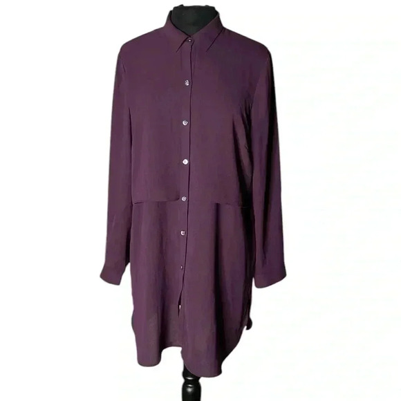 J Jill Purple Button Front Chiffon Tiered Layered Tunic Size M - Picture 1 of 7